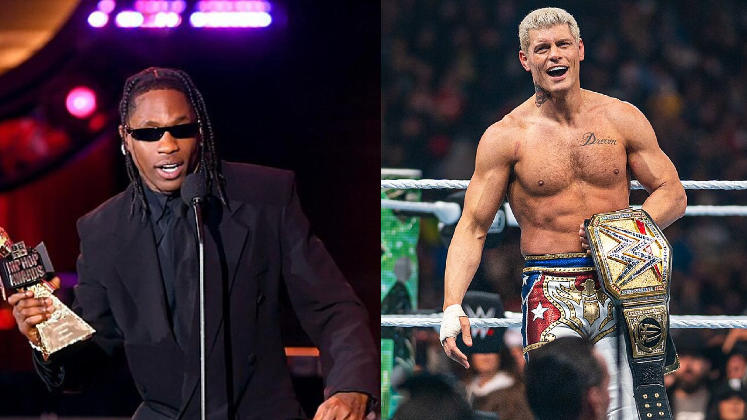 Travis Scott Gets Taken Down by Cody Rhodes in WrestleMania Clash